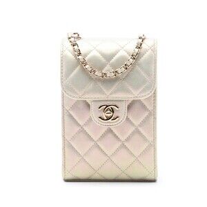 Pre-Loved Chanel CC Quilted Iridescent Lambskin Phone Holder with Chain